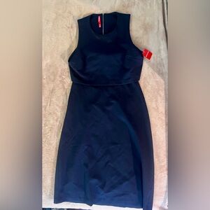 Spanx Ponte Fitted Midi Black Sleeveless Dress Womens Large Classic Navy 20599R